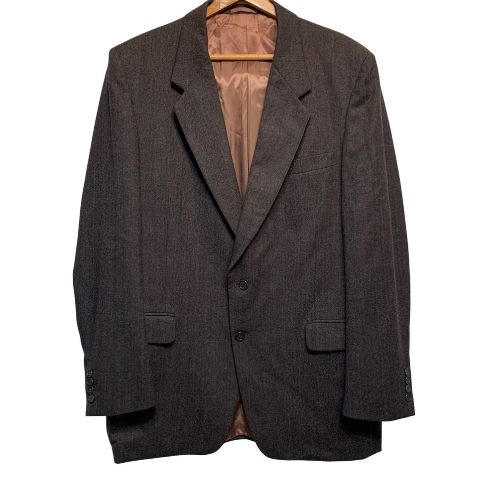 Vintage Oscar de la Renta Blazer 44R Brown Wool Pinstripe Two Button Sport Coat